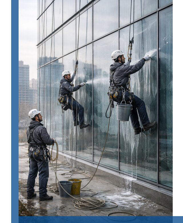 Промышленная мойка панорамных окон на высоте в Моршанске