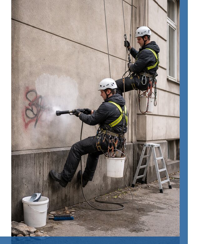 Удаление граффити с фасада в Моршанске от 4673 р. | ВЫСОТНИК-Мрш