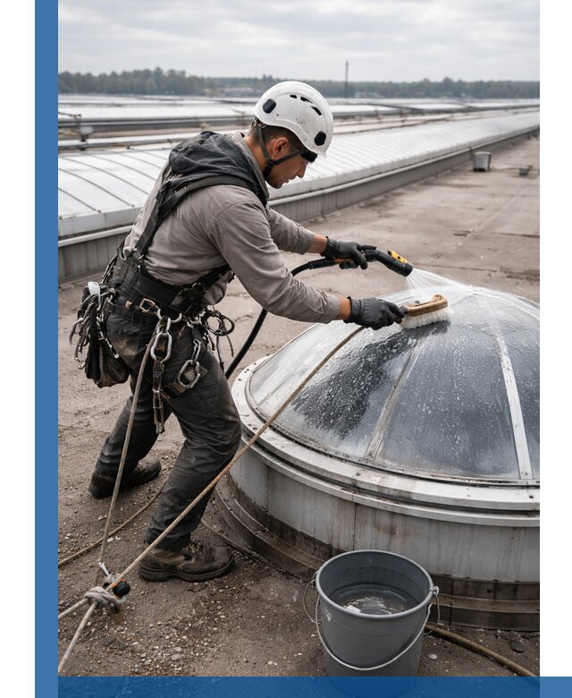 Мойка зенитных фонарей на кровле для промышленных объектов в Моршанске