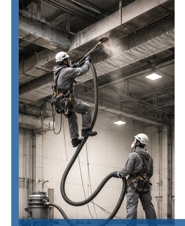 Обеспыливание потолочных конструкций в Моршанске промышленным альпинизмом