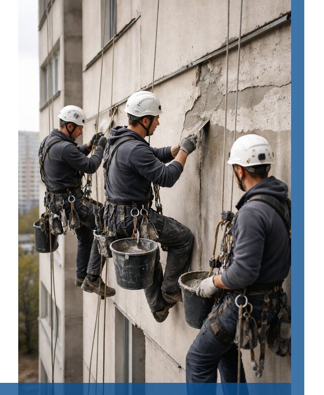 Ремонт бетонных элементов фасада в Моршанске от 2596 р. | ВЫСОТНИК-Мрш