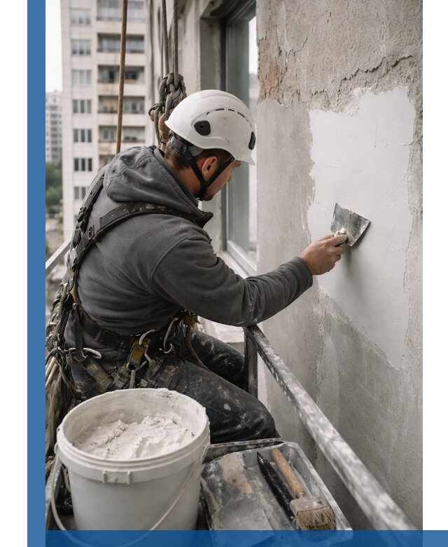 Шпаклевка фасадов на высоте с промальпинистами в Моршанске