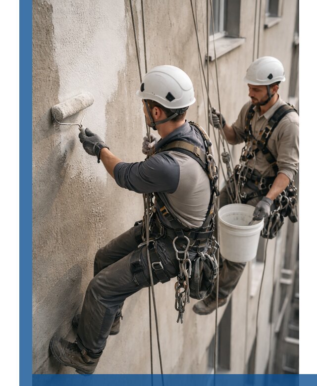 Грунтовка фасада на высоте в Моршанске промышленными альпинистами