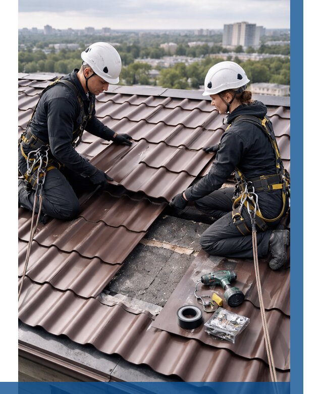 Ремонт металлочерепицы на крыше в Моршанске от 935 р. | ВЫСОТНИК-Мрш