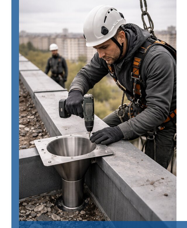 Монтаж водосточных воронок в Моршанске для промышленных зданий