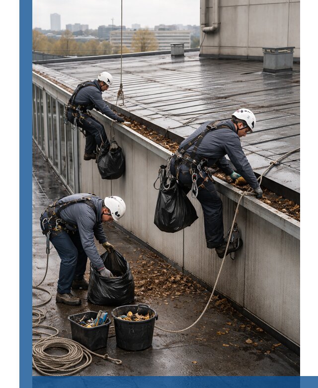 Очистка кровли по периметру в Моршанске силами промышленных альпинистов