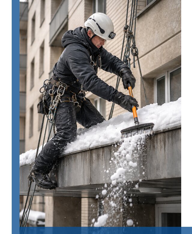 Очистка козырьков от снега в Моршанске круглогодично безопасно