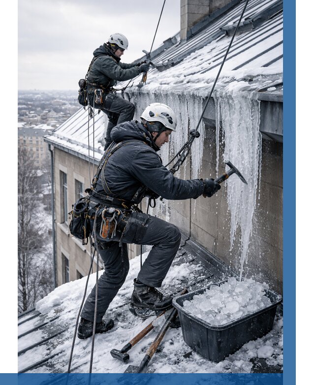 Удаление наледи с кровли в Моршанске от 5712 р. | ВЫСОТНИК-Мрш