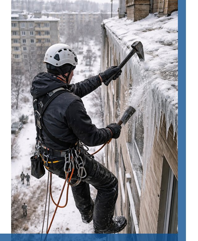 Сбивание сосулек с крыши в Моршанске по цене от 4673 р. | ВЫСОТНИК-Мрш