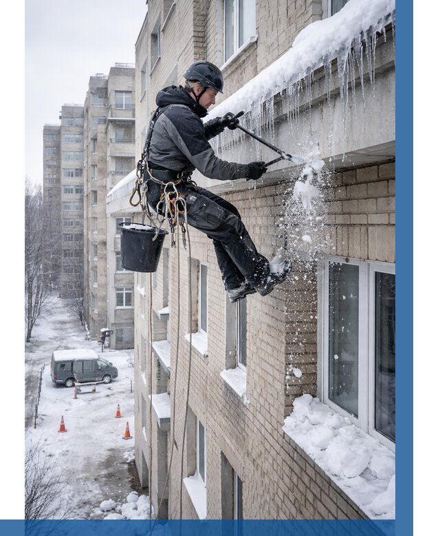 Удаление наледи с карнизов в Моршанске от 363 р. | ВЫСОТНИК-Мрш