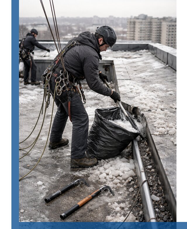 Аварийная очистка кровли в Моршанске от промальпинистов