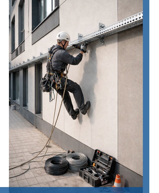 Монтаж кабельных лотков на фасаде в Моршанске от 1246 р. | ВЫСОТНИК-Мрш