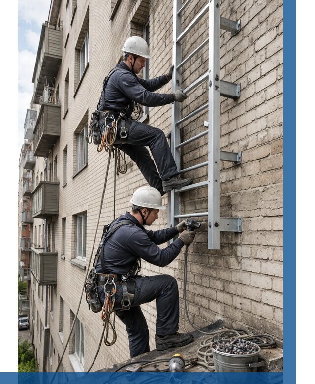 Монтаж пожарной лестницы в Моршанске от 25963 р заказать у ВЫСОТНИК-Мрш