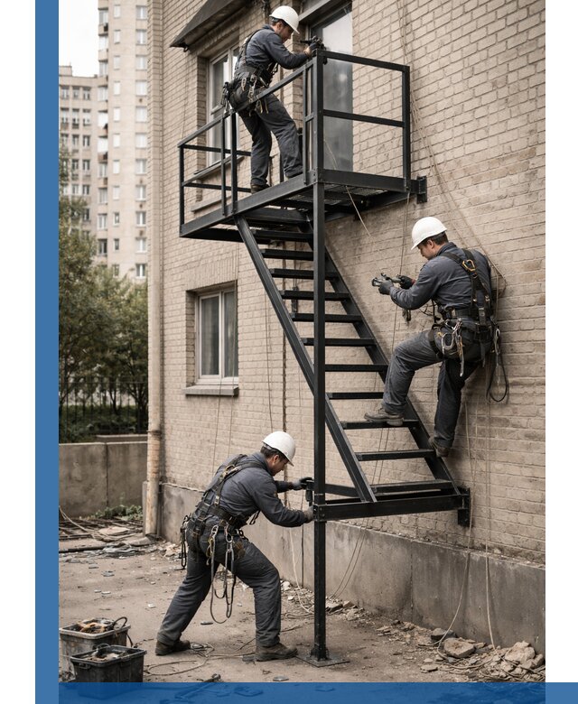 Монтаж пожарной лестницы в Моршанске, установка и крепление