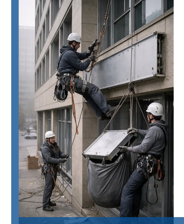 Демонтаж рекламной вывески с высотными работами в Моршанске