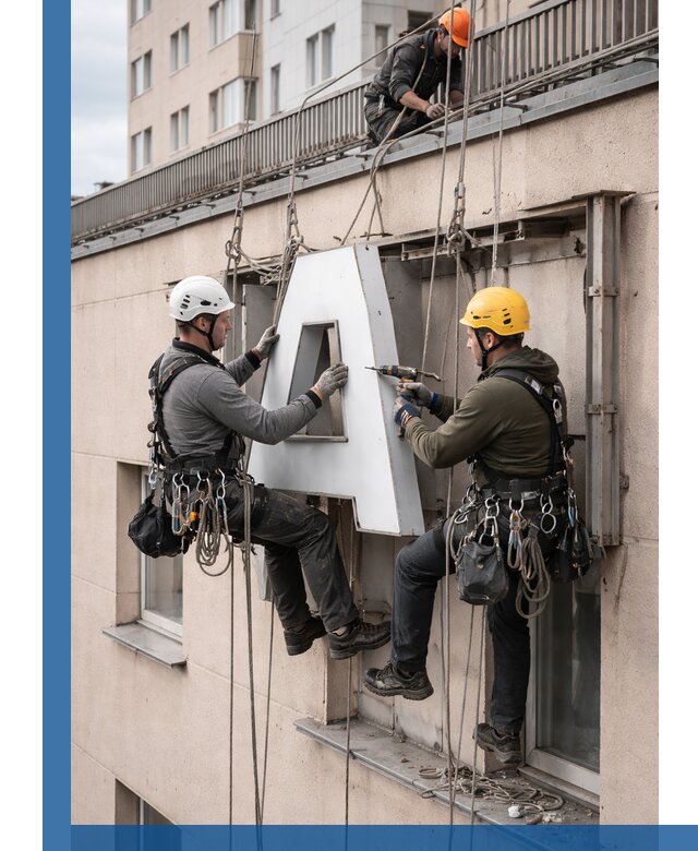 Ремонт и восстановление наружных вывесок на высоте в Моршанске