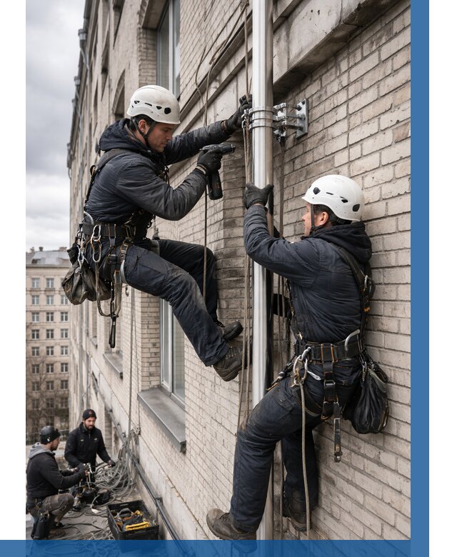 Монтаж флагштока на здании в Моршанске от 6750 р. | ВЫСОТНИК-Мрш