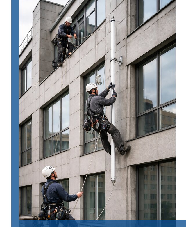 Монтаж флагштока на фасаде здания с креплением и герметикой в Моршанске