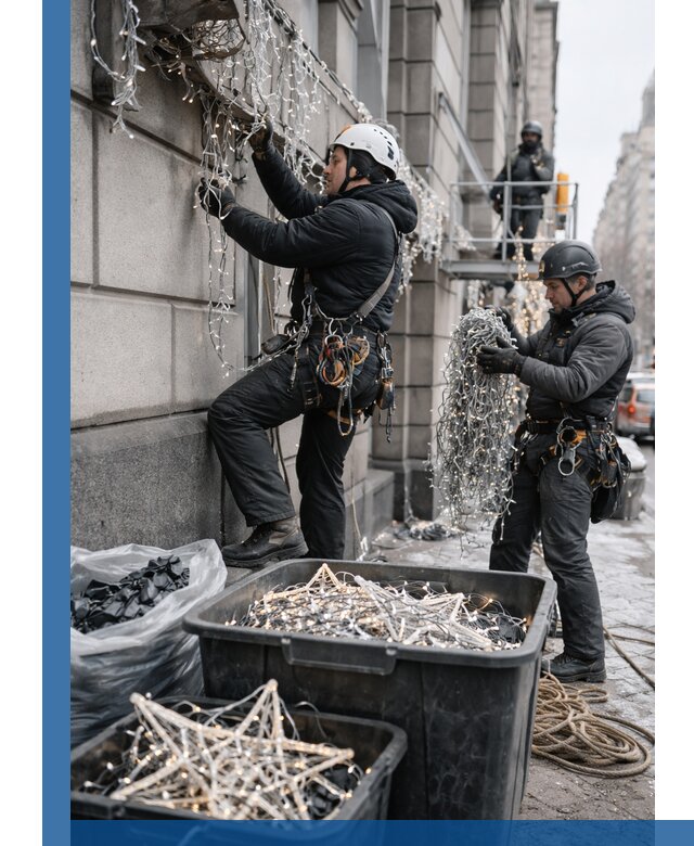 Демонтаж новогоднего оформления и гирлянд в Моршанске