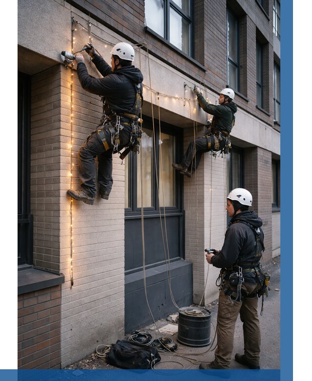 Монтаж гирлянд на фасаде в Моршанске от 3635 р. | ВЫСОТНИК-Мрш