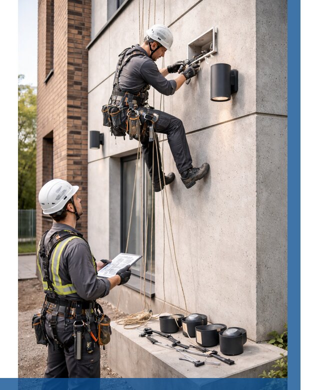 Монтаж фасадного освещения в Моршанске от 2596 р. | ВЫСОТНИК-Мрш