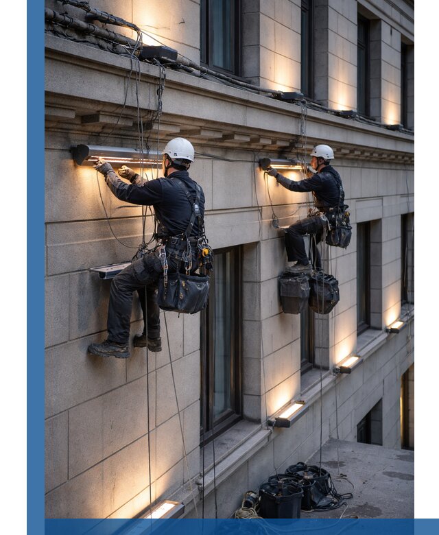 Монтаж архитектурной подсветки фасадов зданий в Моршанске