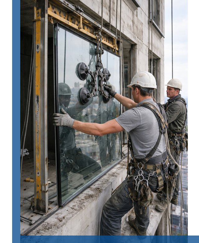 Монтаж стеклопакетов на высоте в Моршанске с промышленным альпинизмом