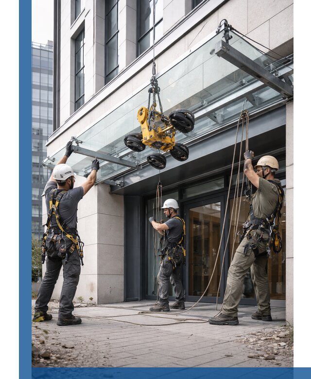 Монтаж стеклянных козырьков под ключ в Моршанске для зданий