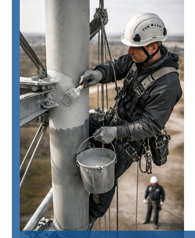 Покраска мачт связи в Моршанске промышленными альпинистами